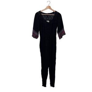 Abercrombie Black Lace Detailing & Floral Cuff Sleeves Women's Jumpsuit Size XL